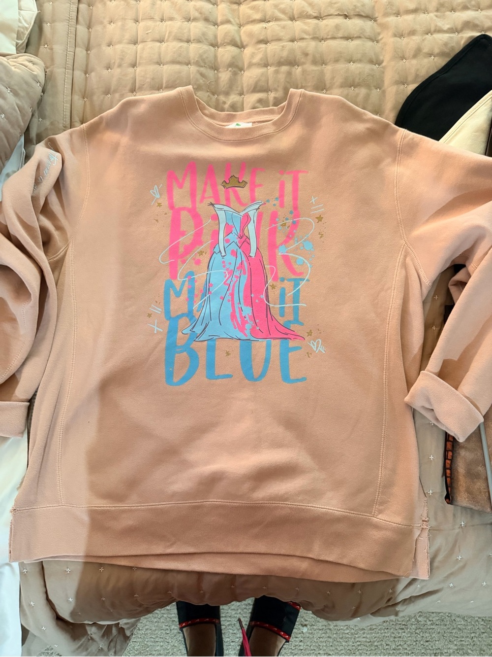 Sleeping Beauty Make It Pink Make It Blue Graphic Crewneck Sweater -